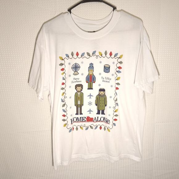 Home Alone Other - Home Alone Christmas T-Shirt L White 8-Bit Graphic Holiday Tee Ya Filthy Animal